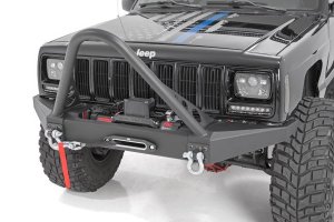 Jeep Cherokee Front Winch Bumper - Rough Country - High-tensile Steel with Carbon Black Coating - Black - '85-'01